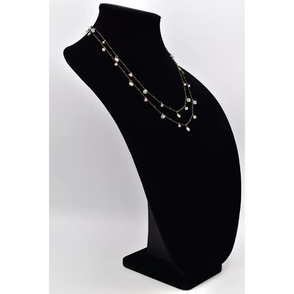 Liz Palacios SF Vintage Crystal Necklace Open Bezel Aurora Borealis Signed 9J